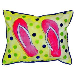 Pink Flip Flops Summer Fun Indoor Outdoor Pillow 16 X 20 Inches Made in the USA